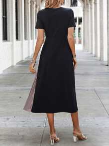 SHEIN Clasi Tvåfärgad plisserad fållklänning utan bälte Maxi Damoutfit - Multifärgad - Visa 2