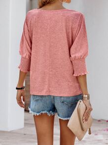 SHEIN VCAY 抽褶袖口蝙蝠袖T恤 - 珊瑚粉 - 查看 2