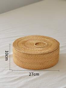 1 hộp lưu trữ đồ ăn nhẹ bằng tre, hộp lưu trữ thiết kế bện cho gia đình - Màu Khaki - Xem 2