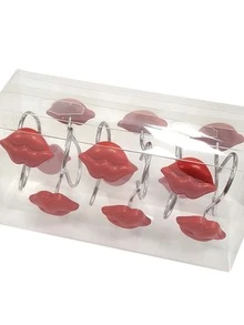 12pcs/set Polyresin Shower Curtain Hook, Creative Lip Design Shower Curtain Ring For Bathroom - Red - View 2