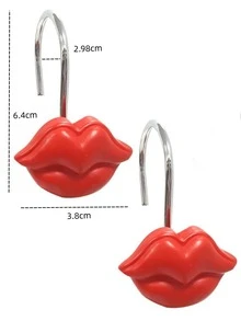 12pcs/set Polyresin Shower Curtain Hook, Creative Lip Design Shower Curtain Ring For Bathroom - Red - View 3