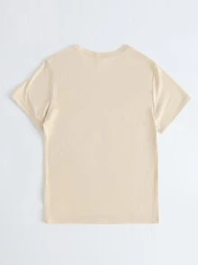 SHEIN Chicas Camiseta con estampado de slogan y dibujos animados - Albaricoque - Ver 2