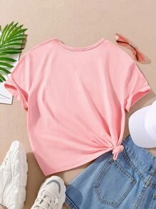 SHEIN 女孩卡通人物圖案T恤 - 粉色 - 查看 2