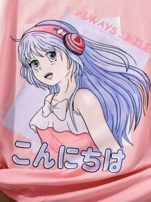 SHEIN 女孩卡通人物圖案T恤 - 粉色 - 查看 4