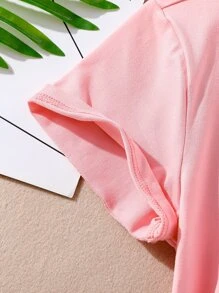 SHEIN 女孩卡通人物圖案T恤 - 粉色 - 查看 5