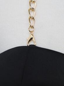 Chain Strap Bustier Mesh Insert Crop Corset Top - Black - View 6