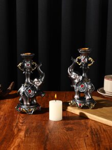 1pc Porcelain Candle Holder, Vintage Elephant Design Rhinestone Design Candle Stand For Home - Multicolor - View 1