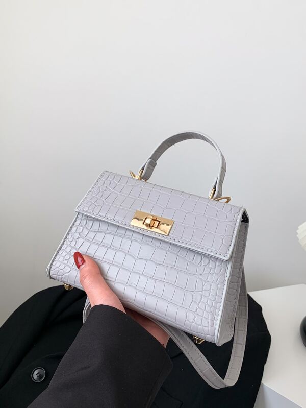 Bolso De Mano Cuadrado Pequeño Con Cierre De Giro Y Relieve De Cocodrilo, Bolso De Hombro Cruzado, Bolso De Hombro Minimalista, De Color Sólido Y Casual, Portátil Y Ligero, Con Correa Ajustable Para Mujeres, Novatas Y Empleados De Cuello Blanco, Para Chicas, Para Mujeres Perfecto Para La Oficina, El Trabajo, Los Negocios, El Viaje Diario