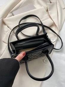 時尚鑲釘小方形手提包 - 黑色 - 查看 4