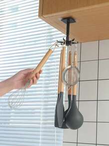 1pc/2pcs/4pcs 6-Hook Rotatable Hanger (Random Color) - Black - View 2