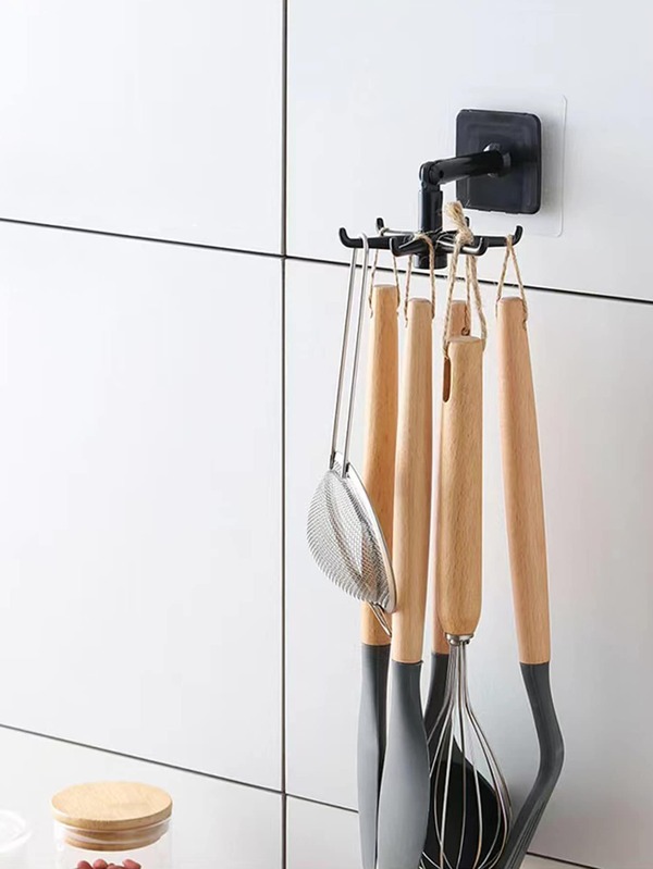 1pc Rotatable ABS Hanging Storage Rack, Classic Black Kitchen Hanging