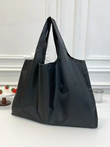 Casual Shopper Bag Solid Colour Double Handle Oversized - Black - View 1