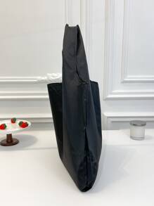 Casual Shopper Bag Solid Colour Double Handle Oversized - Black - View 3