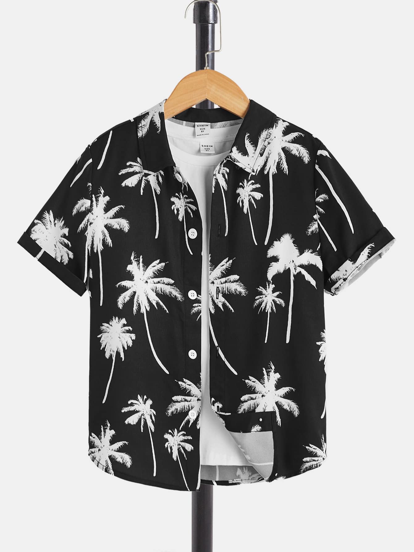 SHEIN Boys Coconut Tree Print Shirt Without Tee - Black - View 1