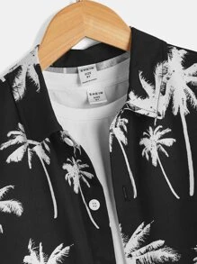 SHEIN Boys Coconut Tree Print Shirt Without Tee - Black - View 3