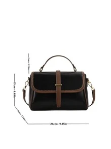 撞色滾邊翻蓋方包 - 黑色 - 查看 5