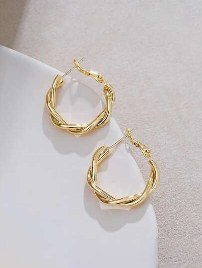 1 par de pendientes de aro de metal ligeros y lujosos, con diseño simple y elegante, adecuados para uso diario, para mujeres