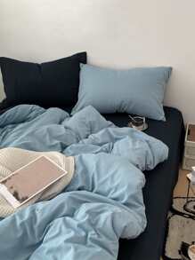 3 Pcs Light Blue & Deep Blue Dorm/Bedroom Bedding Set, Includes 1 Duvet Cover & 2 Pillow Shams, No Filling, Machine Washable, Back To School - Blue - View 2