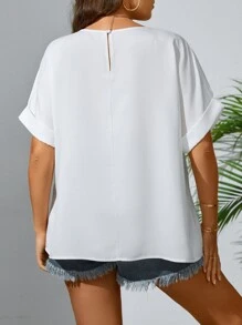 SHEIN LUNE 大碼素色蝙蝠袖襯衫 - 白色 - 查看 2