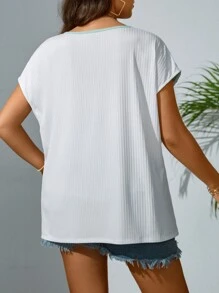 SHEIN LUNE Plus Colorblock Batwing Sleeve Tee - White - View 2