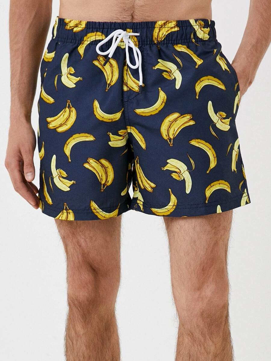 Quần Short Nam Dây kéo Túi Rau quả Tất cả trên in Boho - Màu xanh hải quân - Xem 1