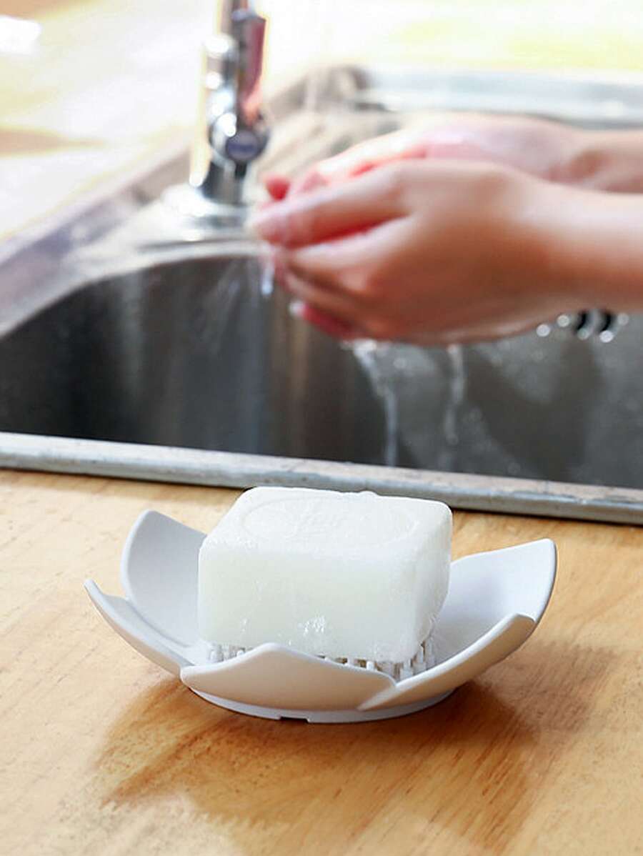 1pc Flower Shaped Soap Dish, Simple Lotus Shaped Soap Rack For Household - White - View 1