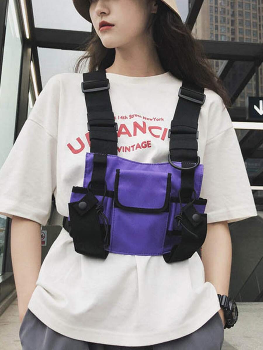 Streetwear Bag Unisex Black Functional Chest Rig Bags Adjustable Vest Hip-hop Chest Bag Woman Fashion Waist Pack - Purple - View 1