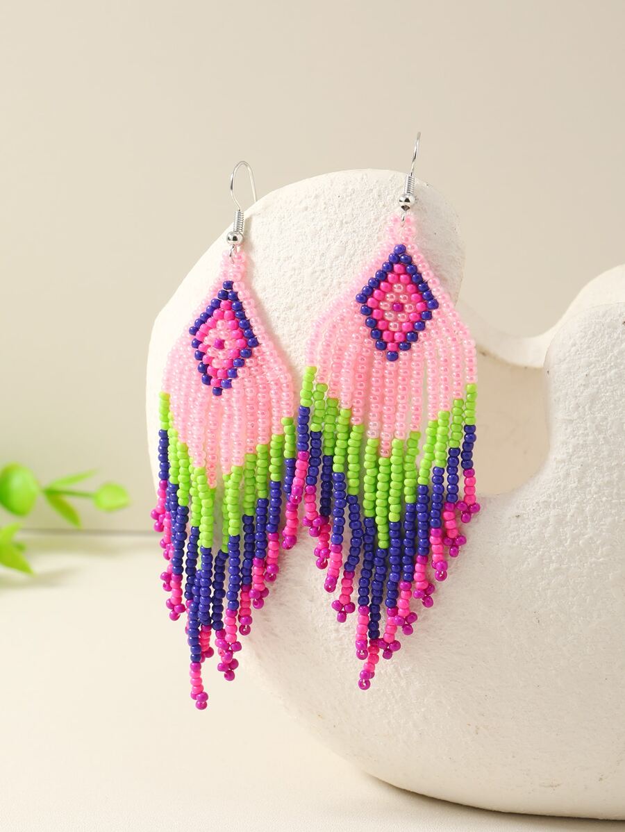釘珠流蘇耳墜 - 彩色 - 查看 1