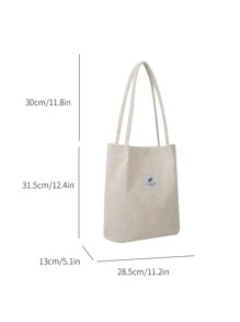 Letter Patch Decor Corduroy Square Bag - White - View 3