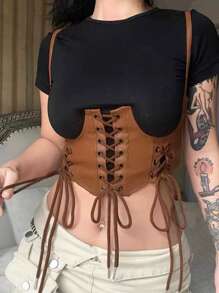 Lace Up Harness Belt - Camel - View 1