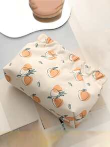 1pc Orange Pattern Storage Bag, Cartoon Orange Pattern PU Sanitary Napkin Bag For Travel