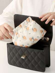 1pc Orange Pattern Storage Bag, Cartoon Orange Pattern PU Sanitary Napkin Bag For Travel