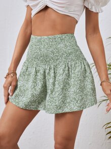 SHEIN VCAY 碎花打褶寬腰帶闊腿短褲 - 彩色 - 查看 4