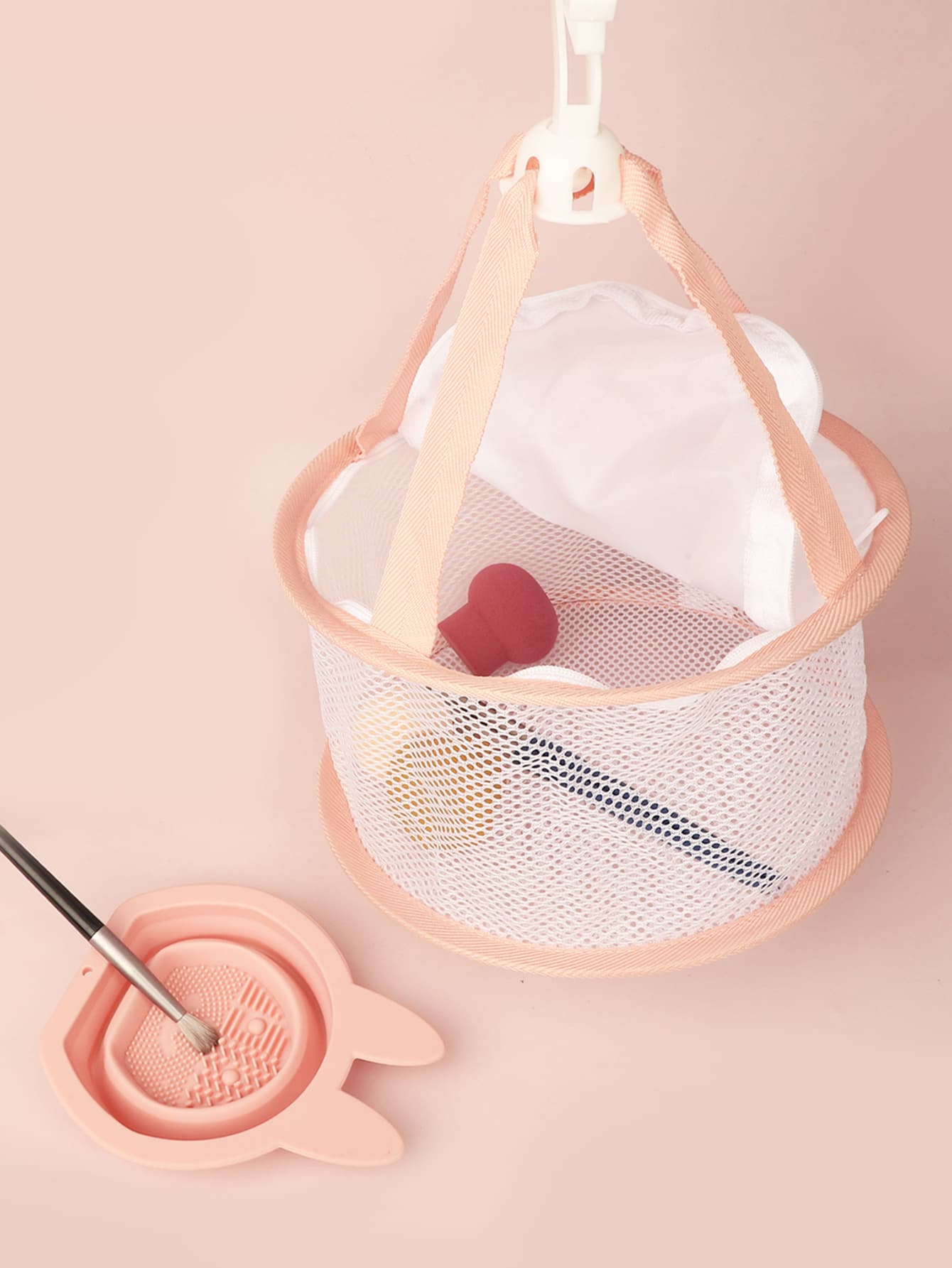 1入組晾乾網紗籃子和1入組矽膠磨砂膏墊粉色 - 粉色 - 查看 1