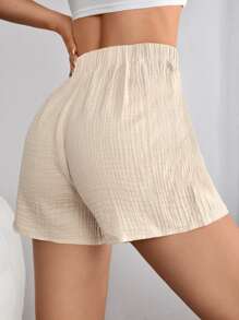 SHEIN PETITE Quần đùi nữ Thắt nút màu trơn Giải trí - Màu be - Xem 2