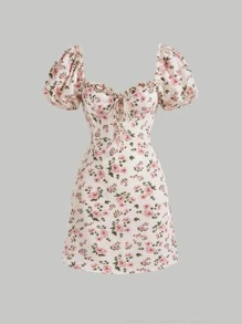 SHEIN MOD Floral Puff Sleeve Dress - Multicolor - View 1