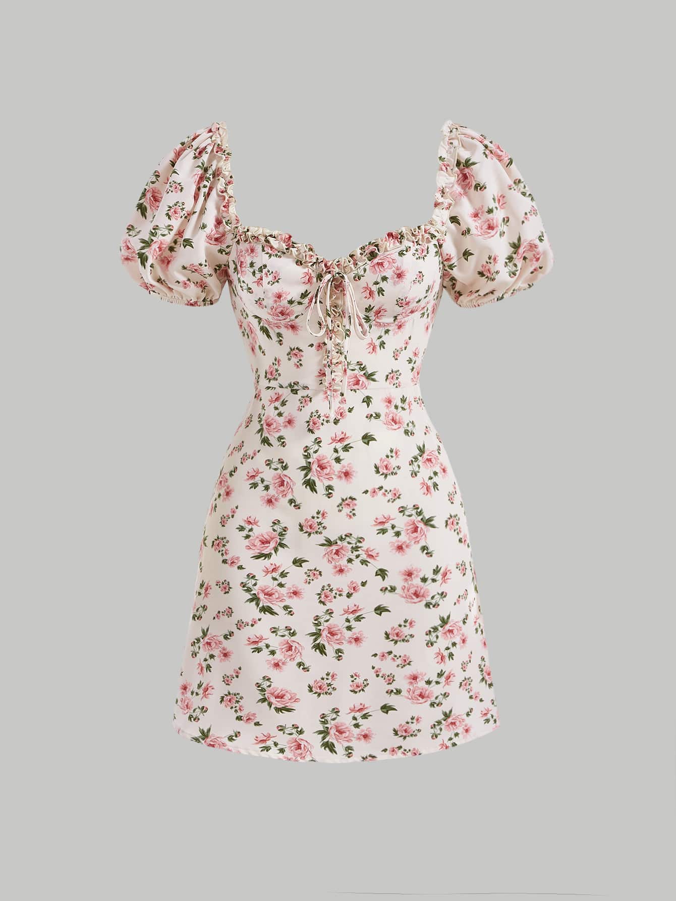 SHEIN MOD Floral Puff Sleeve Dress - Multicolor - View 1