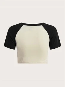 ROMWE Fairycore Áo thun nữ Khối Màu Slogan Giải trí - Nhiều màu - Xem 2