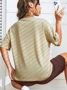 SHEIN EZwear Áo thun nữ Con số Loại bướm Giải trí - Màu Khaki - Xem 2