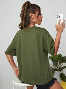 SHEIN LUNE Camiseta de hombros caídos con estampado de mariposa