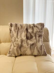 1pc Faux Rabbit Fur Jacquard Plush Pillow Cover, Without Pillow Filling - Light Grey - View 1