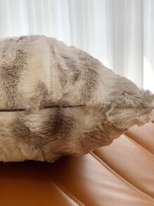 1pc Faux Rabbit Fur Jacquard Plush Pillow Cover, Without Pillow Filling - Light Grey - View 4