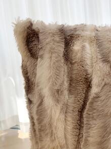 1pc Faux Rabbit Fur Jacquard Plush Pillow Cover, Without Pillow Filling - Light Grey - View 5