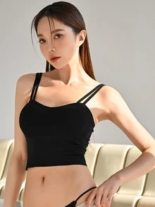 DAZY 素色吊帶短上衣 - 黑色 - 查看 6