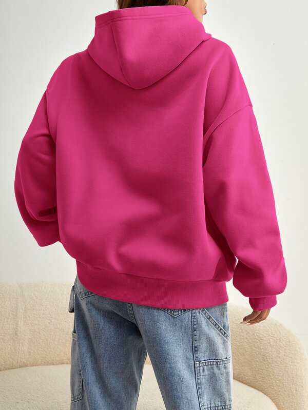 SHEIN EZwear Letter Graphic Kangaroo Pocket Drop Shoulder Hoodie