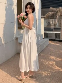 DAZY 交叉後背繫帶吊帶連衣裙 - 白色 - 查看 4