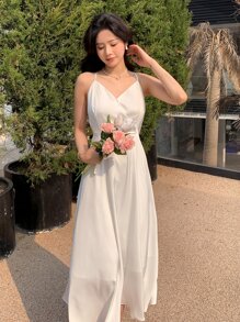 DAZY 交叉後背繫帶吊帶連衣裙 - 白色 - 查看 6