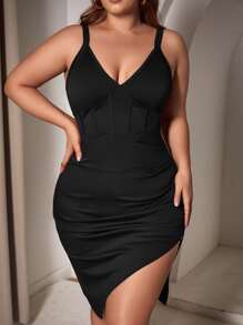 SHEIN SXY Vestido de tirantes bajo asimétrico - Negro - Ver 1