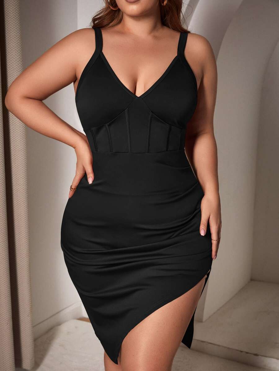 SHEIN SXY Vestido de tirantes bajo asimétrico - Negro - Ver 1