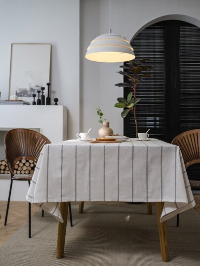 1pc Striped Pattern Tablecloth, Modern Polyester Decorative Fabric Table Cover For Dining Table